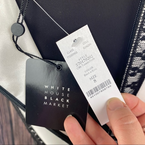 WHITE HOUSE BLACK MARKET Lace Fit & Flare Pleated Tuxedo Dress with Pockets - Picture 8 of 10